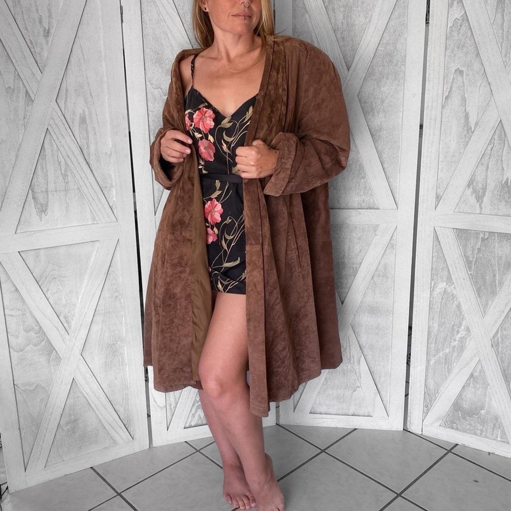 Vintage 80s oversized suede leather trench coat